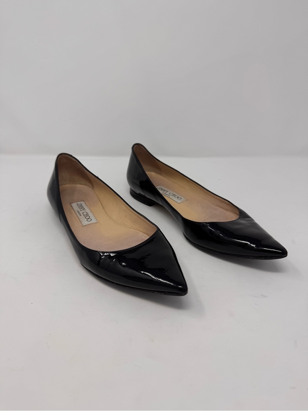 Jimmy Choo Size 37.5 EU 7.5 US Women’s Black Patent Leather Pointed Toe Flats